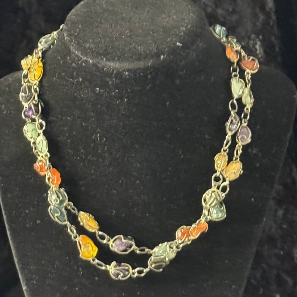 Vintage Natural Multicolored Tumbled Stone Necklace (32 inches)